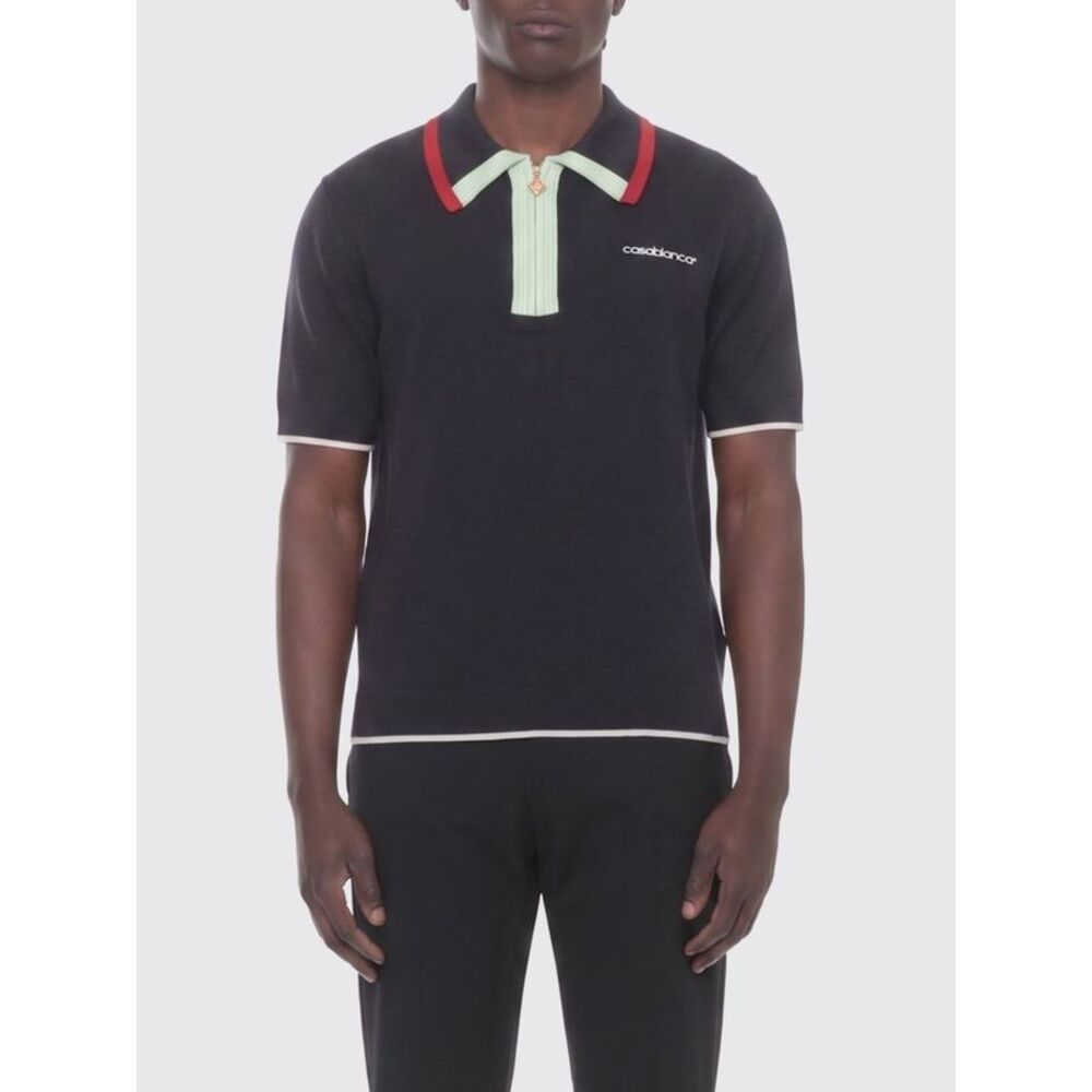Slim Fit Zipped Wool Knit Polo Shirt Casablanca With Contrast Trims